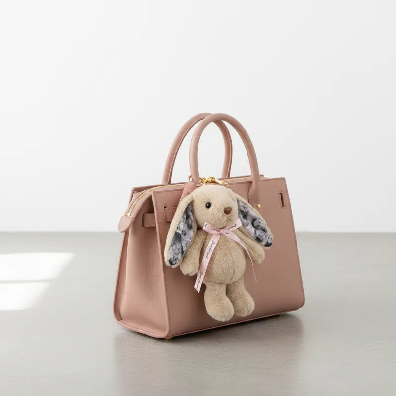 Llavero de peluche de conejito con foto personalizada – Adorno de bolso de conejo tierno personalizado con orejas con foto y lazo de regalo