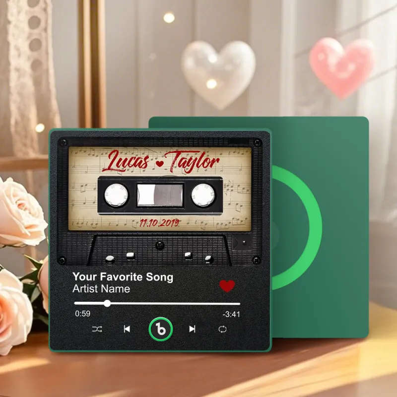 FridgeBeats Framed 4.0 Custom Retro Black Cassette Tape Personalized Names Music Fridge Magnet Anniversary Gift Valentines Gift for Couples