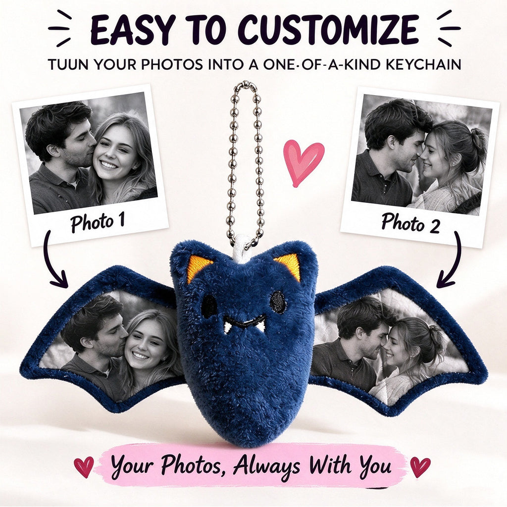 Llavero de peluche de murciélago con foto personalizada Adorno para bolsa de Navidad con foto personalizada
