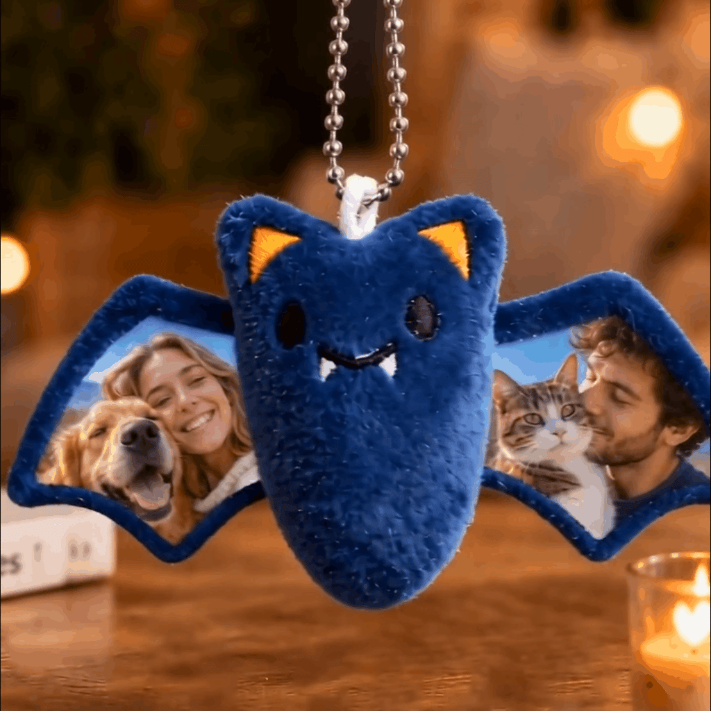 Llavero de peluche de murciélago con foto personalizada Adorno para bolsa de Navidad con foto personalizada